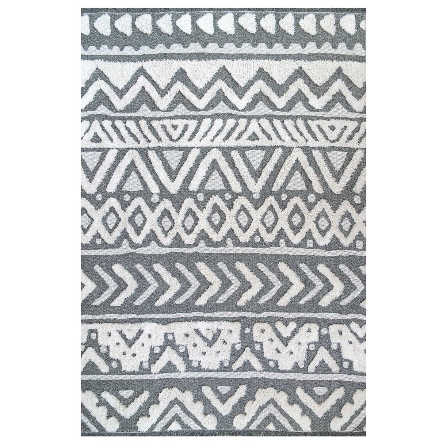 Grey Tribal Soft Tufted Sustainable Rug