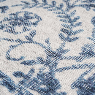 Distressed Blue Damask Washable Rug