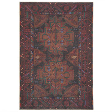 Rich Brown Washable Distressed Boho Rug