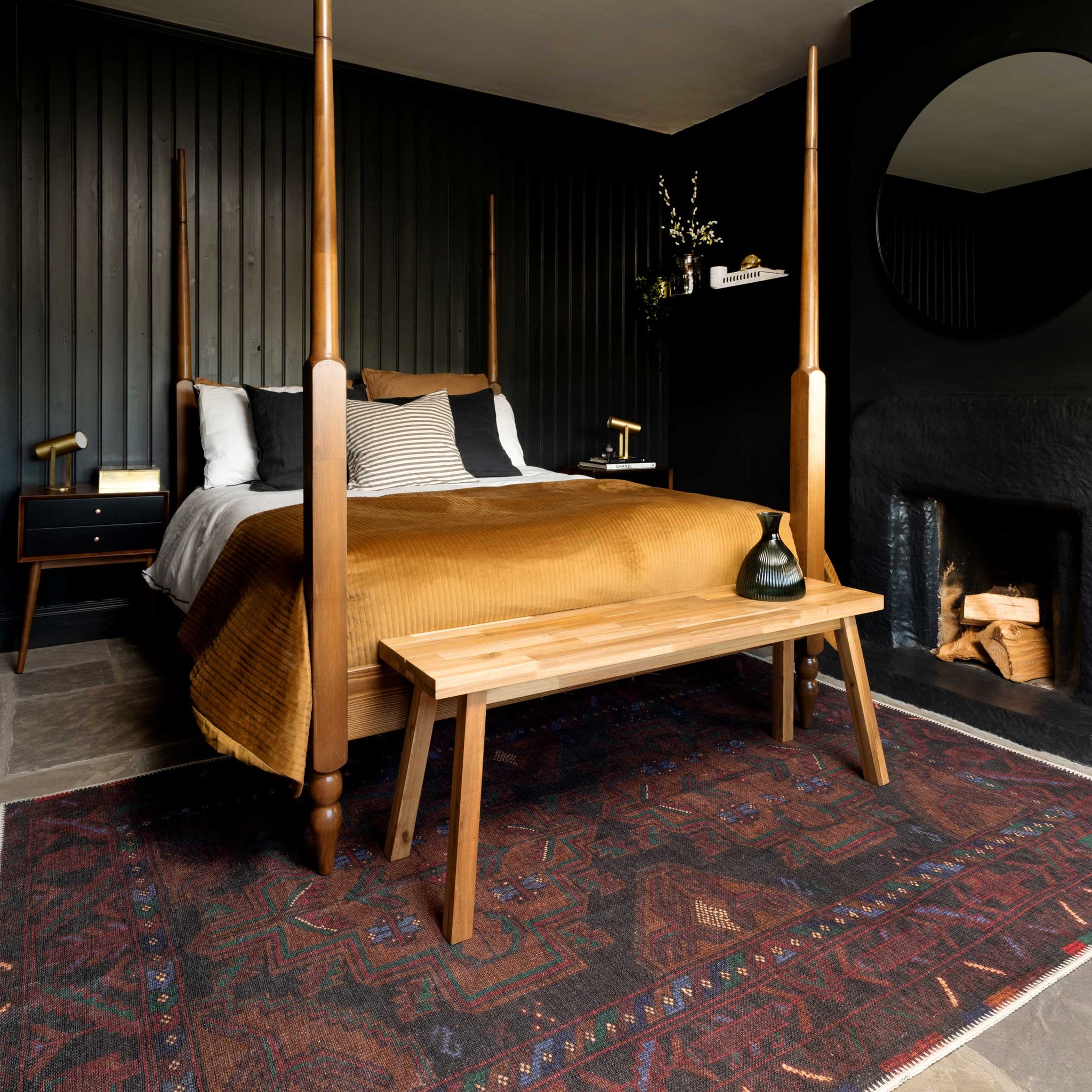 Rich Brown Washable Distressed Boho Rug