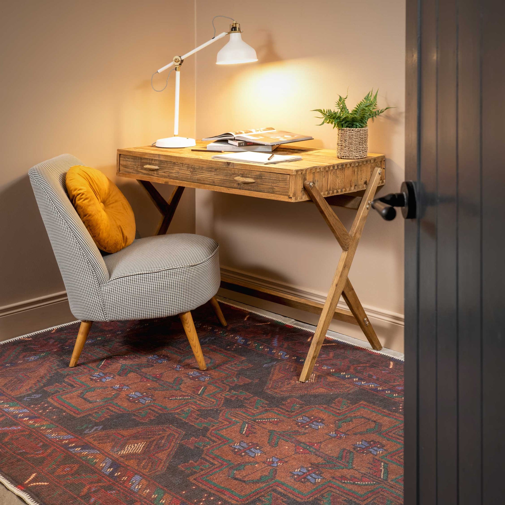 Rich Brown Washable Distressed Boho Rug