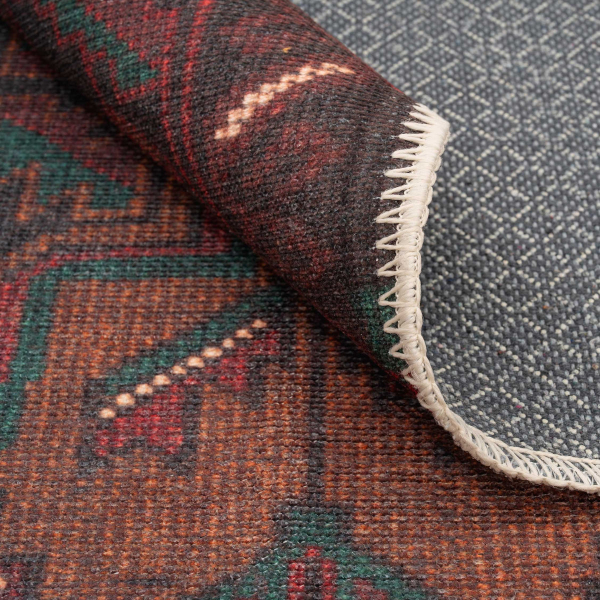 Rich Brown Washable Distressed Boho Rug