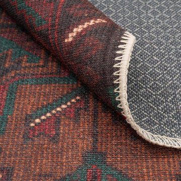 Rich Brown Washable Distressed Boho Rug