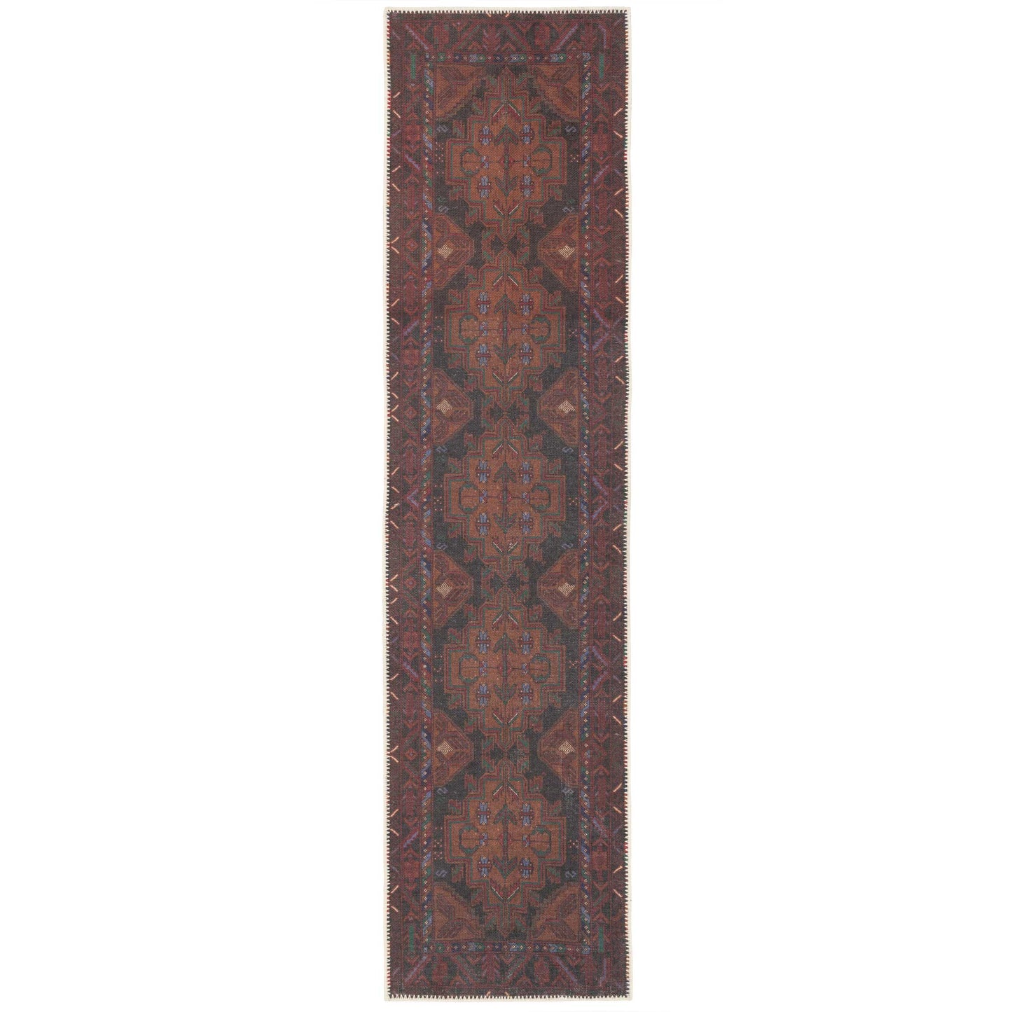 Washable Distressed Multicolour Runner Rug