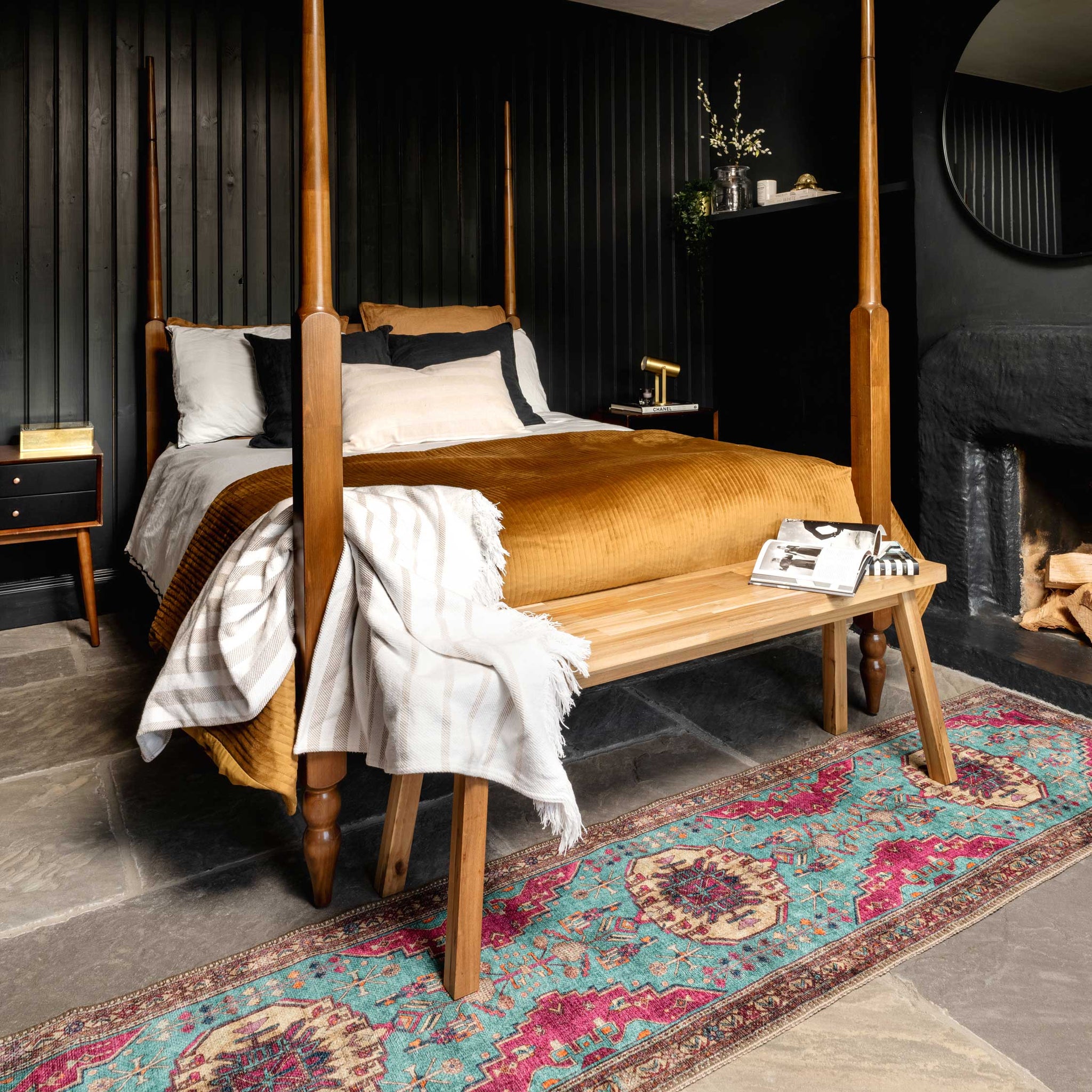 Vibrant Teal Pink Washable Distressed Boho Rug