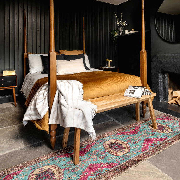 Vibrant Teal Pink Washable Distressed Boho Rug