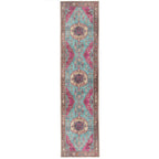 Vibrant Teal Pink Washable Boho Runner Rug