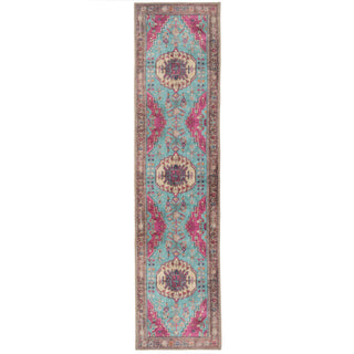 Vibrant Teal Pink Washable Boho Runner Rug