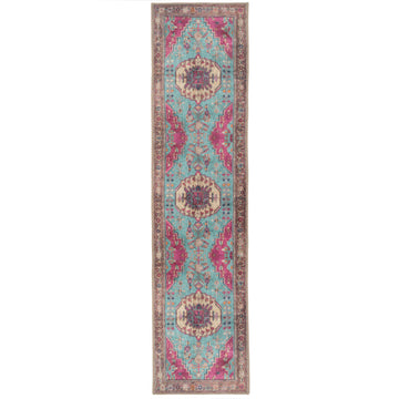 Vibrant Teal Pink Washable Boho Runner Rug