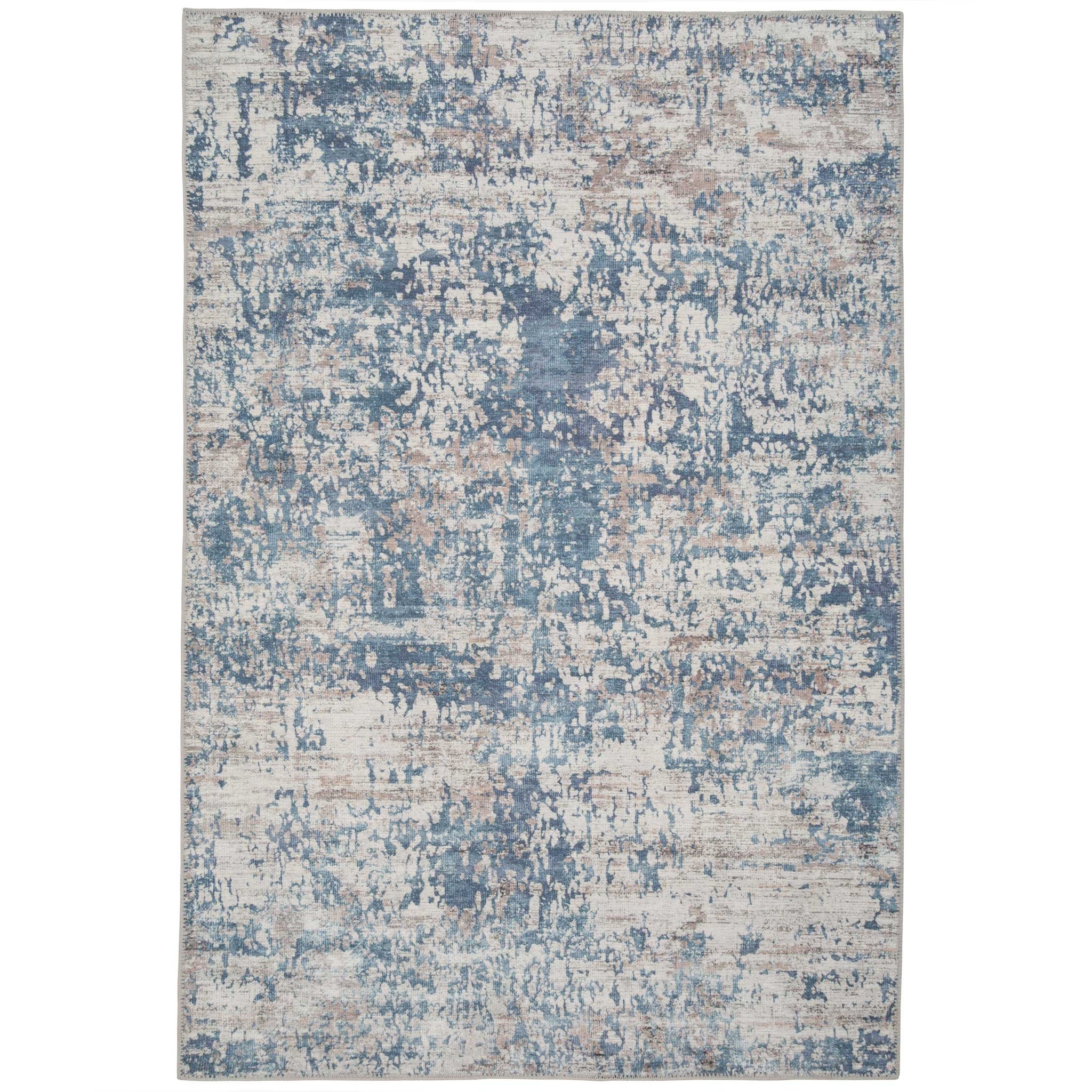 Washable Distressed Blue Area Rug