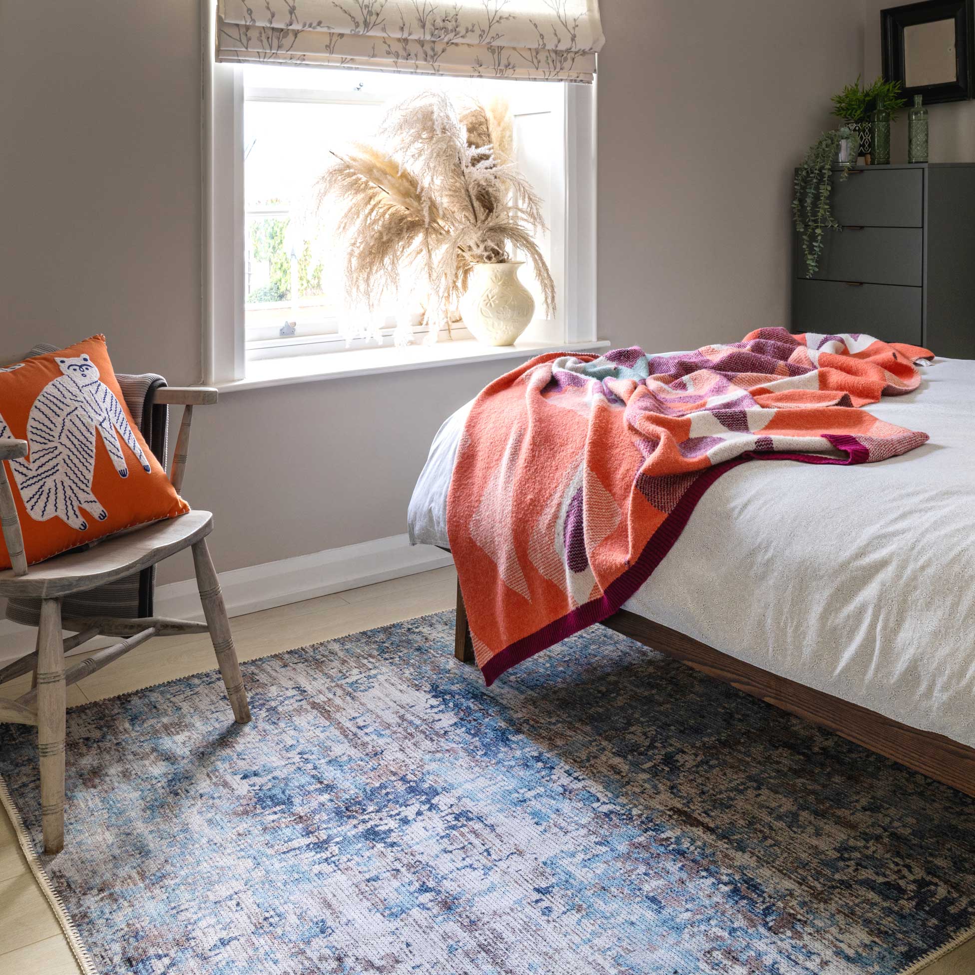 Washable Distressed Blue Area Rug