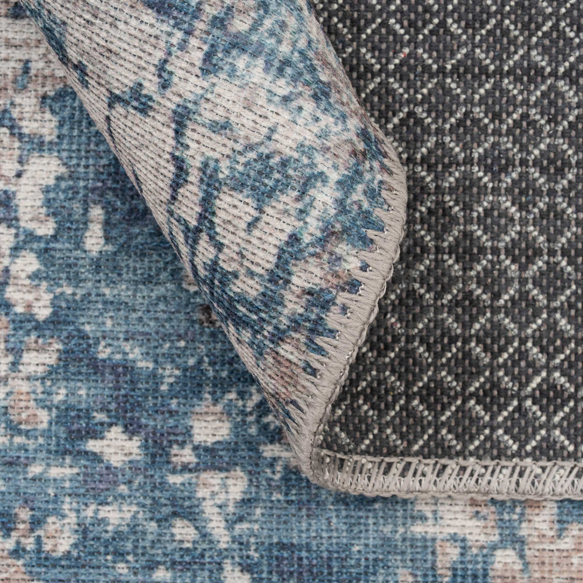 Washable Distressed Blue Area Rug