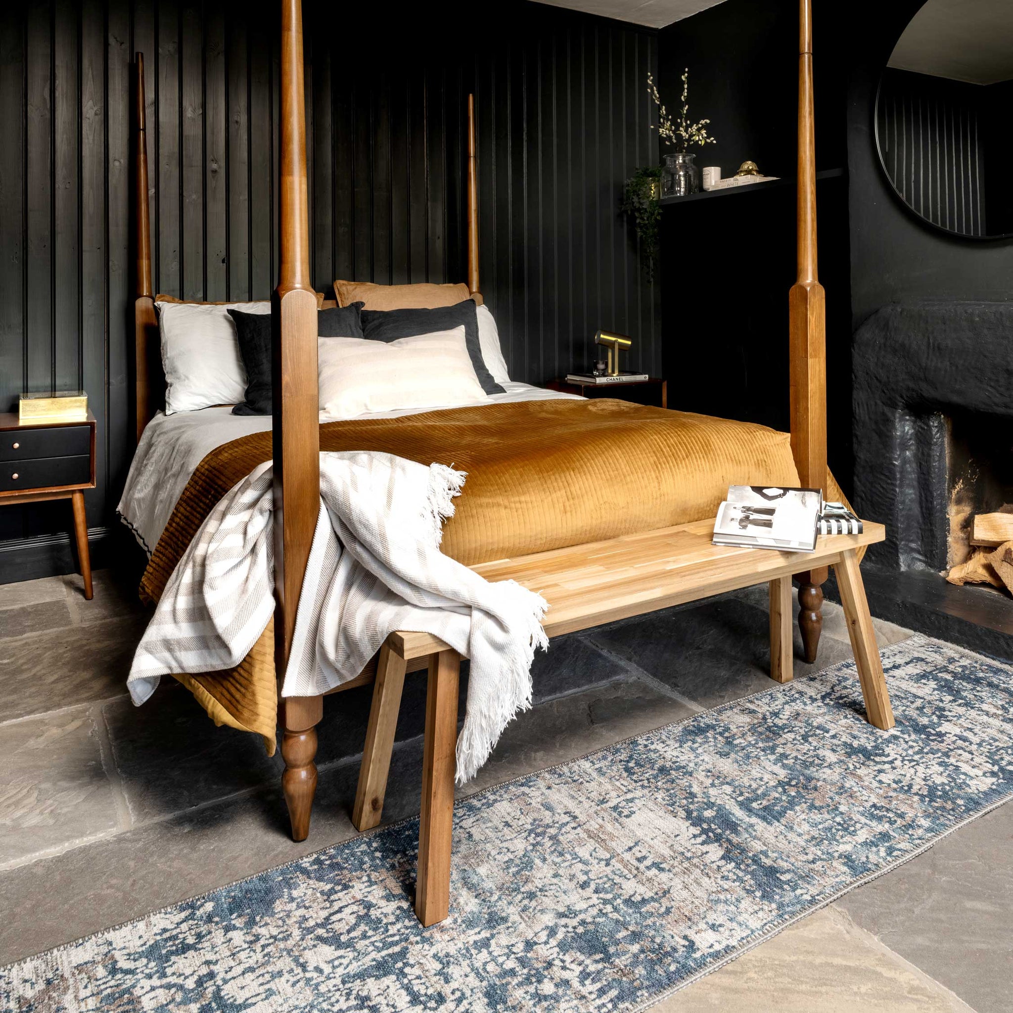 Washable Distressed Blue Runner Rug