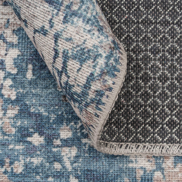 Washable Distressed Blue Runner Rug