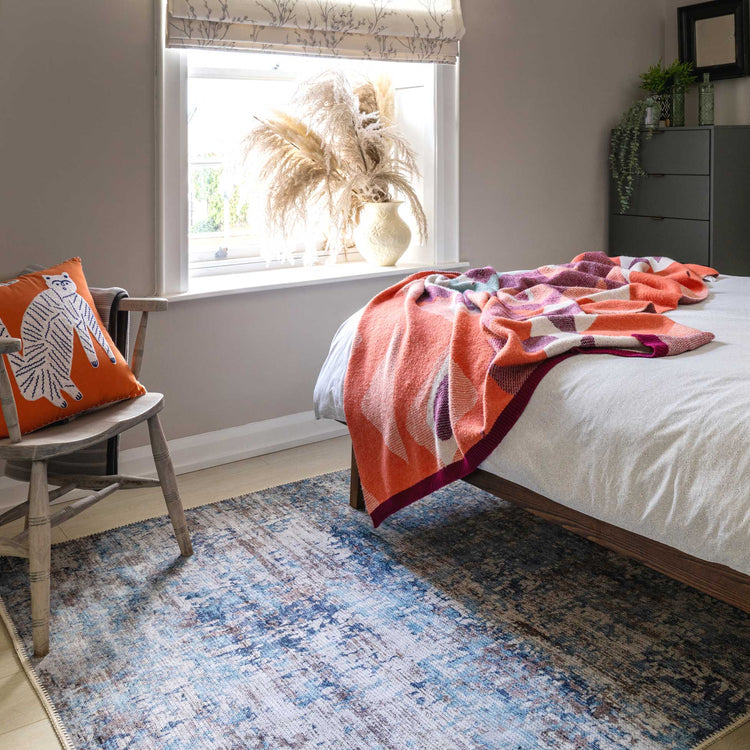 Washable Distressed Blue Runner Rug