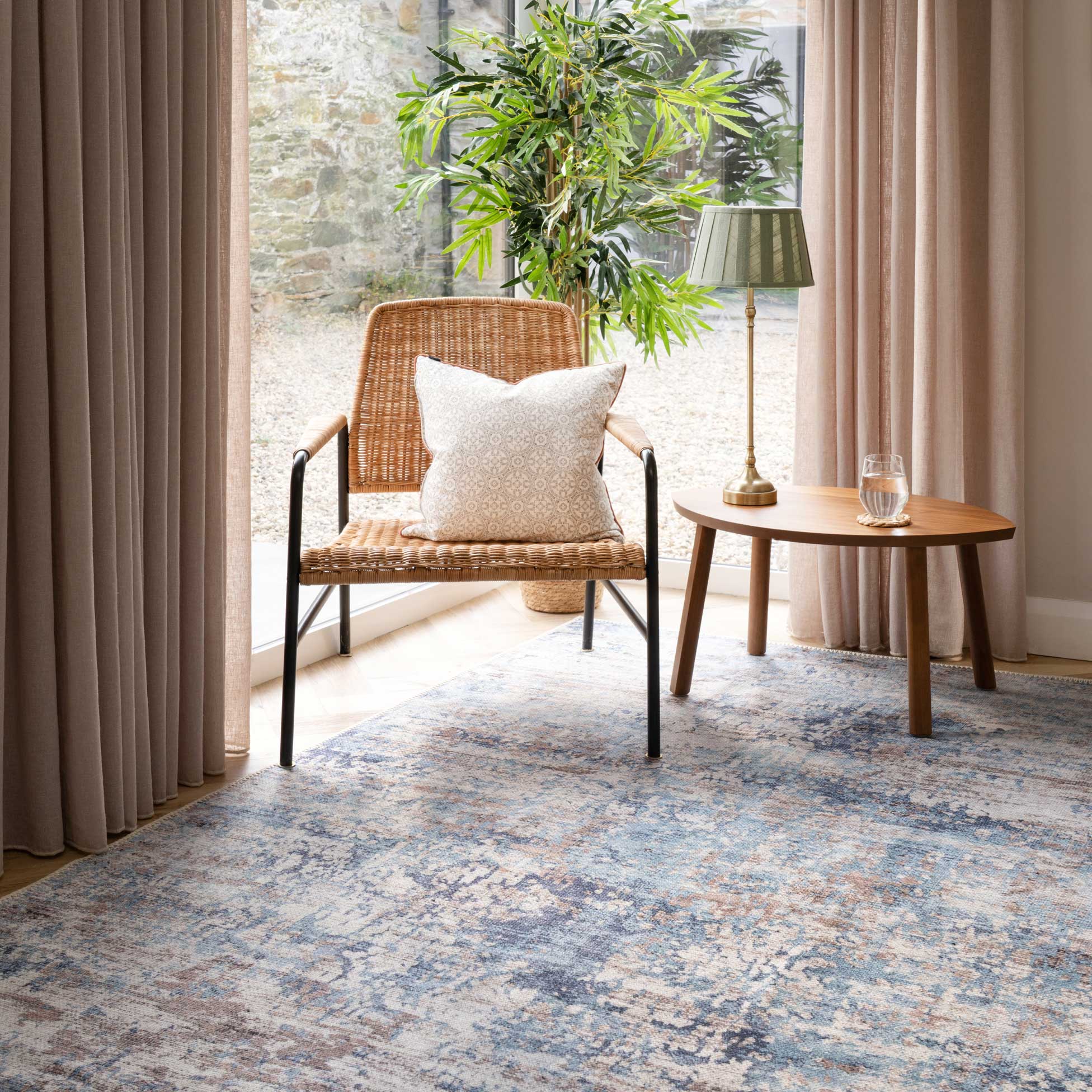 Washable Distressed Blue Runner Rug