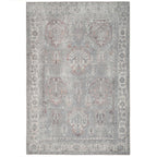 Distressed Grey Washable Bordered Rug