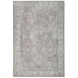 Distressed Grey Washable Bordered Rug