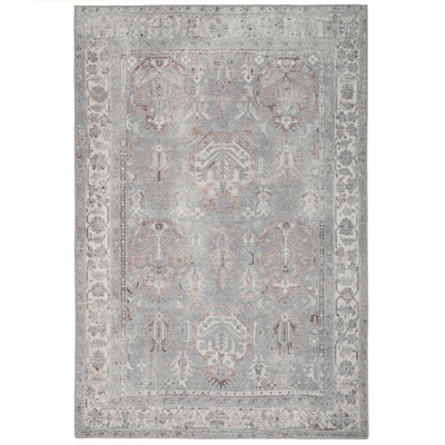 Distressed Grey Washable Bordered Rug
