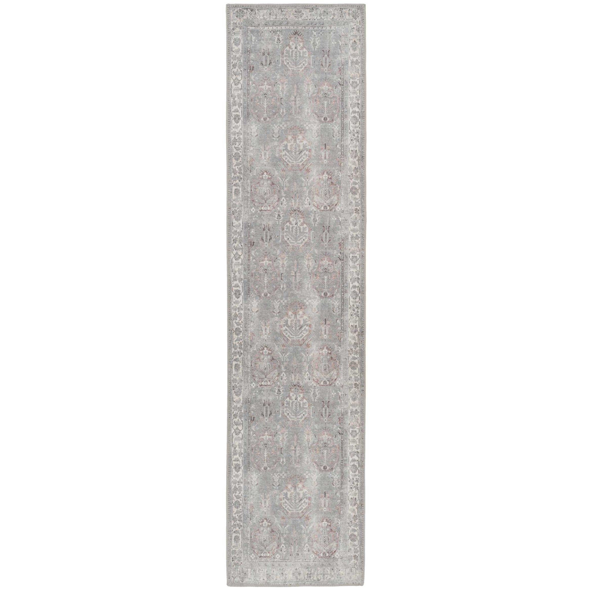 Distressed Grey Washable Bordered Rug