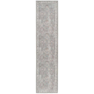 Distressed Grey Washable Bordered Rug