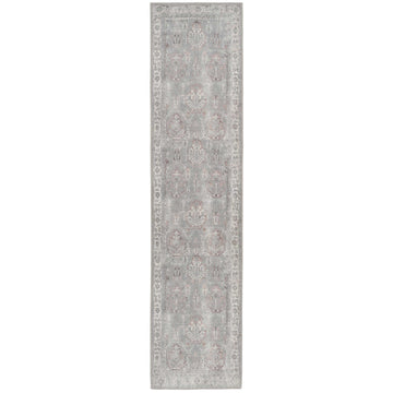 Distressed Grey Washable Bordered Runner Rug