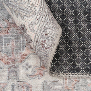 Distressed Grey Washable Bordered Runner Rug