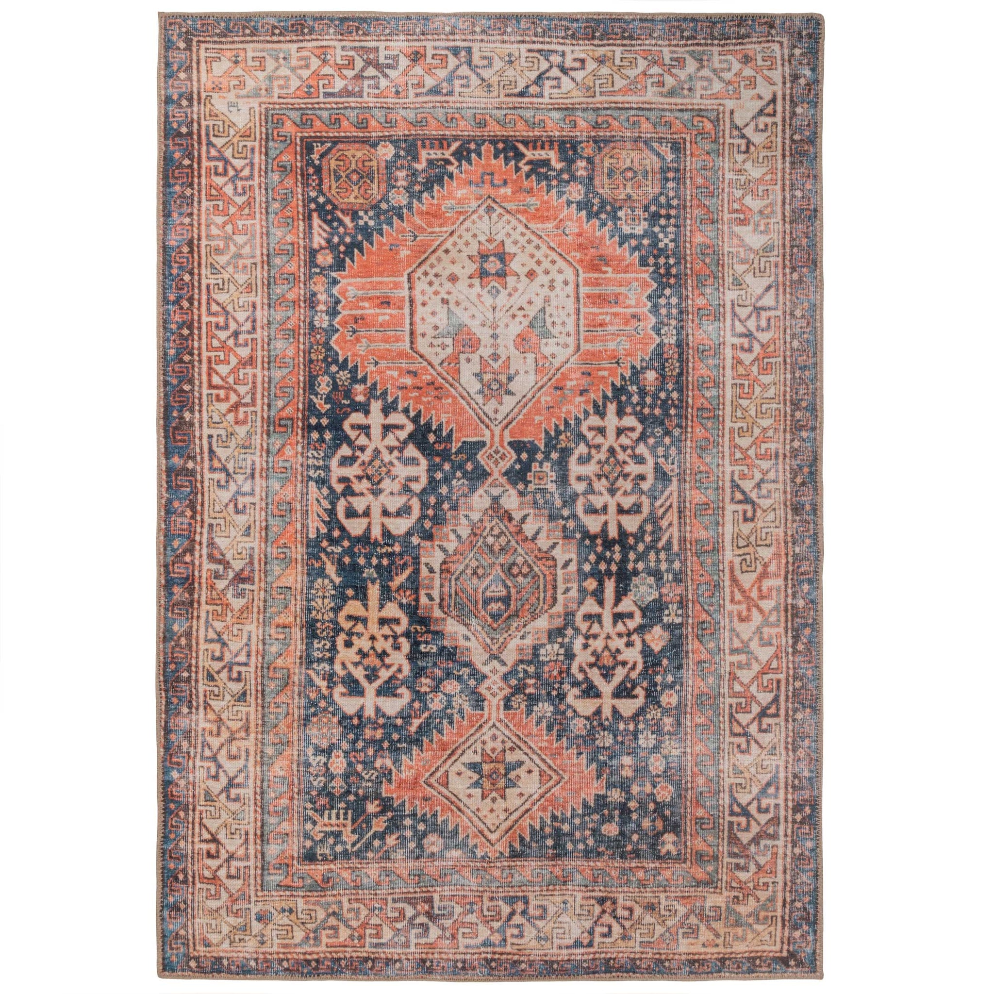 Washable Terracotta Distressed Boho Rug