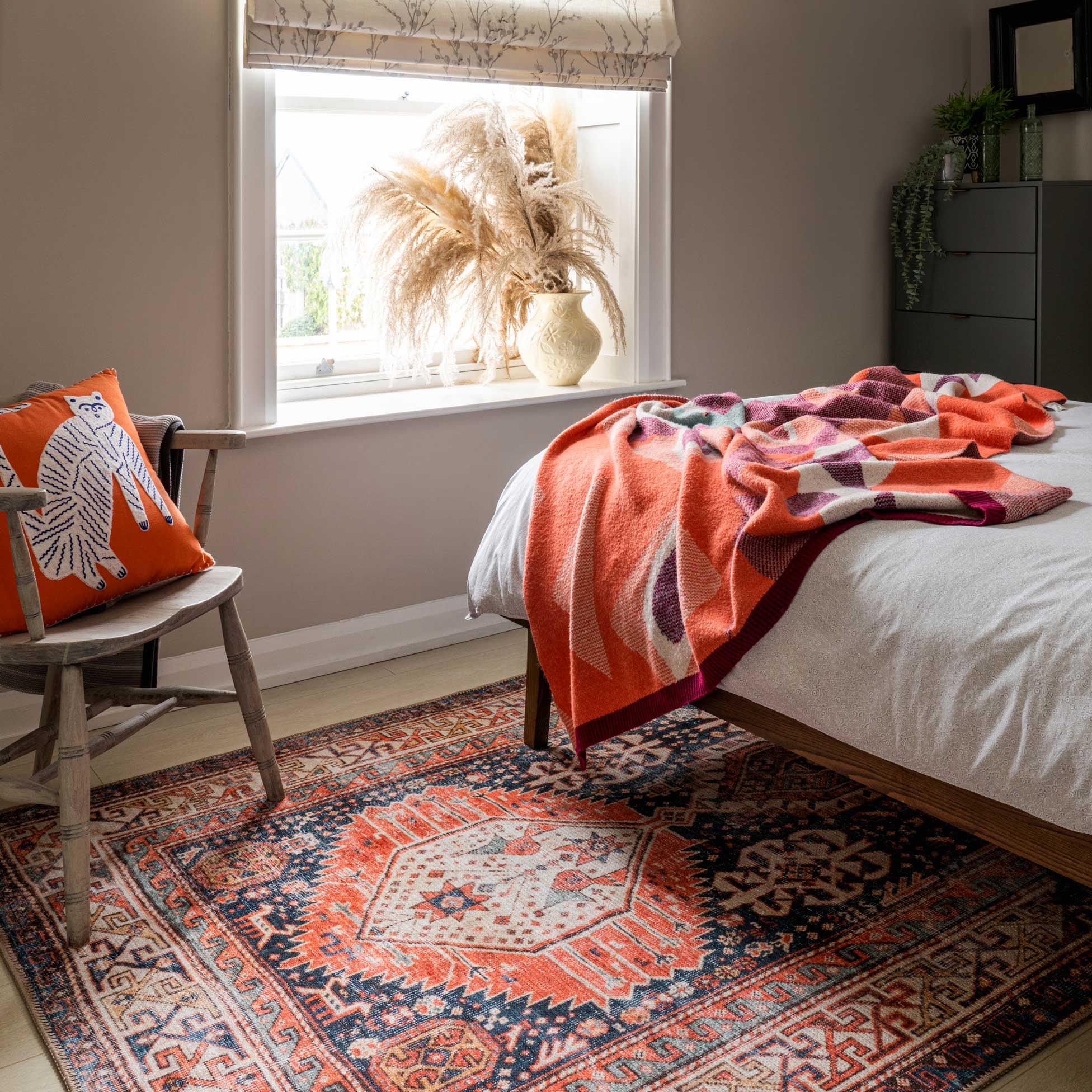 Washable Terracotta Distressed Boho Rug