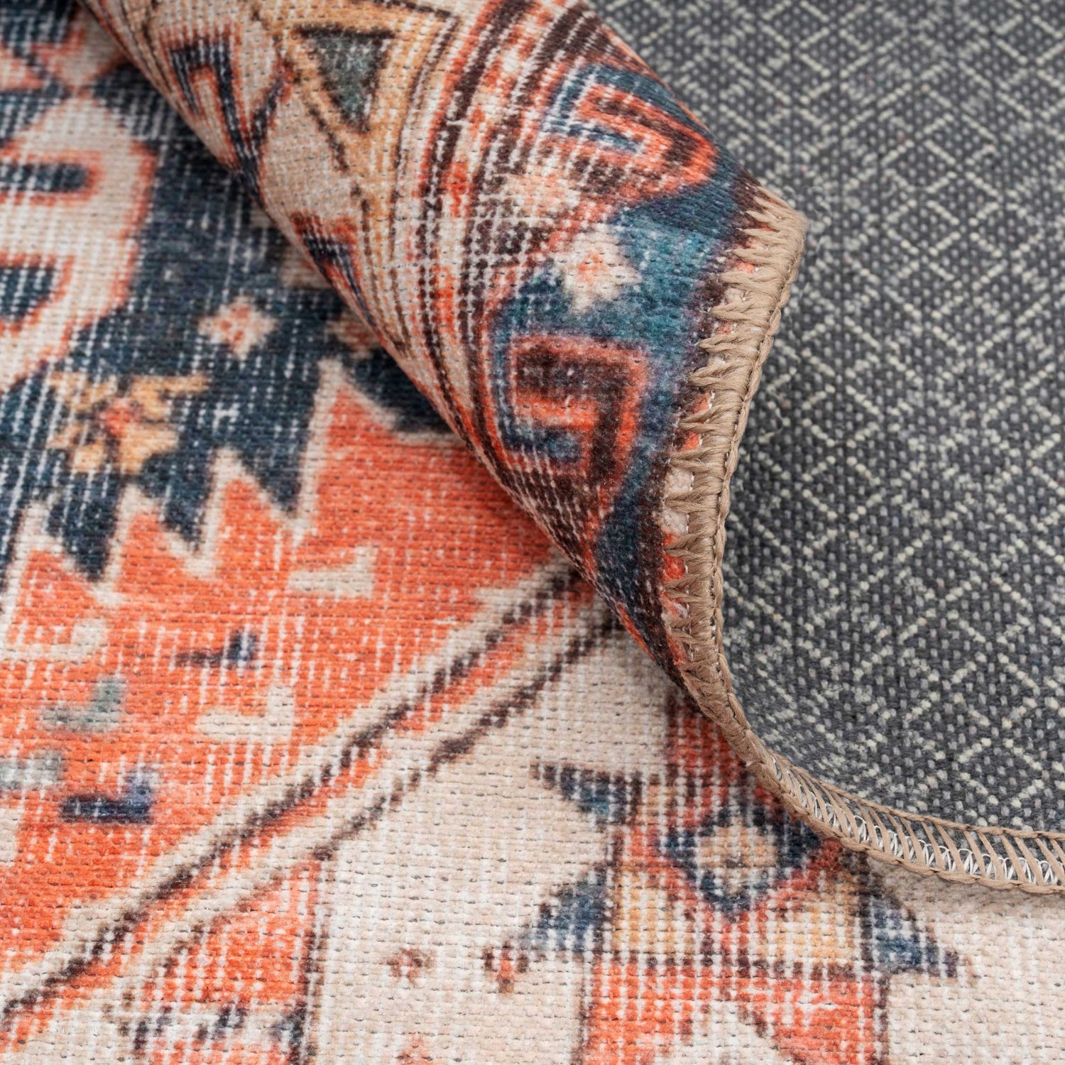 Washable Terracotta Distressed Boho Rug