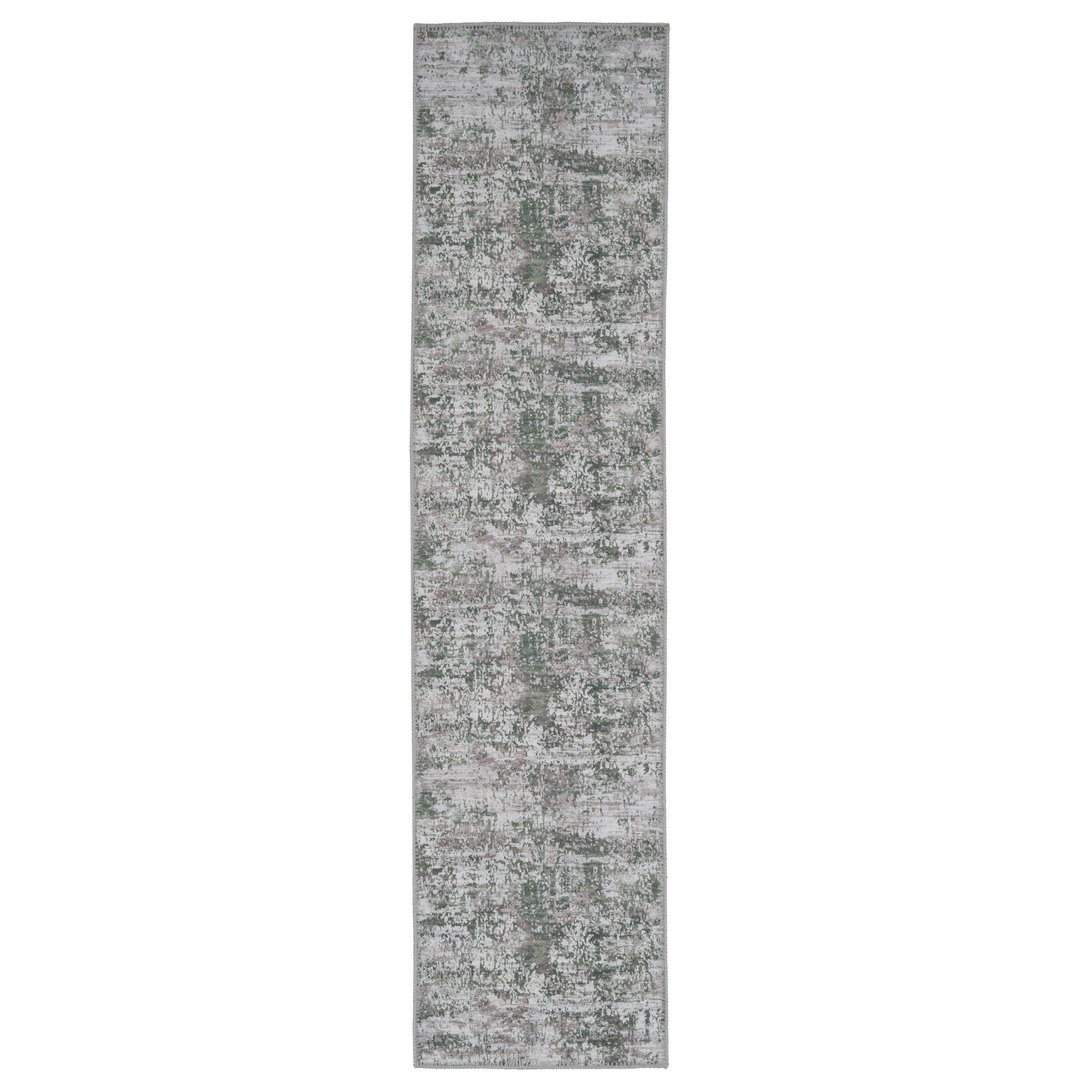 Flatwoven Washable Distressed Green Runner - Kale
