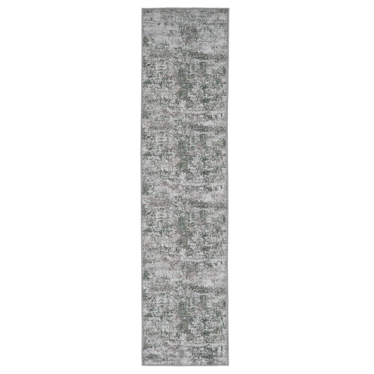 Washable Distressed Green Runner Rug