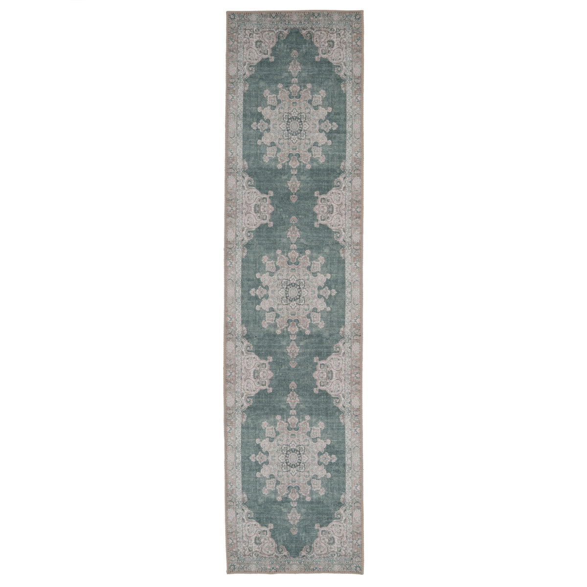 Flatwoven Washable Green Medallion Area Runner - Orion