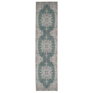 Flatwoven Washable Green Medallion Area Runner - Orion