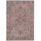 Washable Red Distressed Traditional Rug