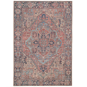 Washable Red Distressed Traditional Rug