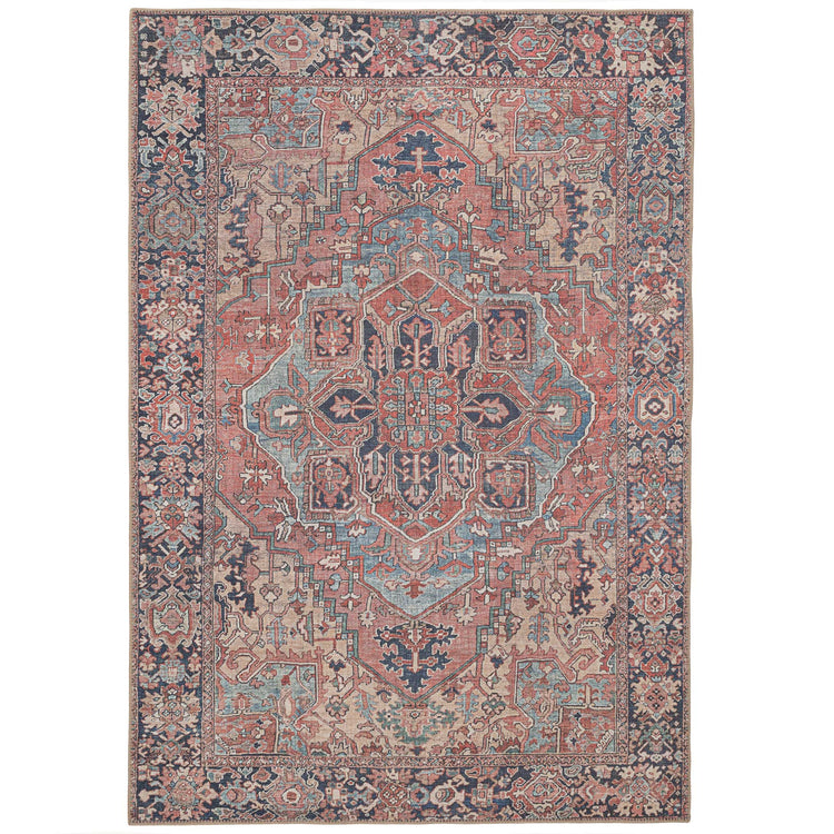 Washable Red Distressed Traditional Rug