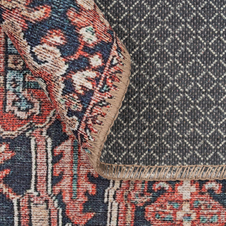 Washable Red Distressed Traditional Rug