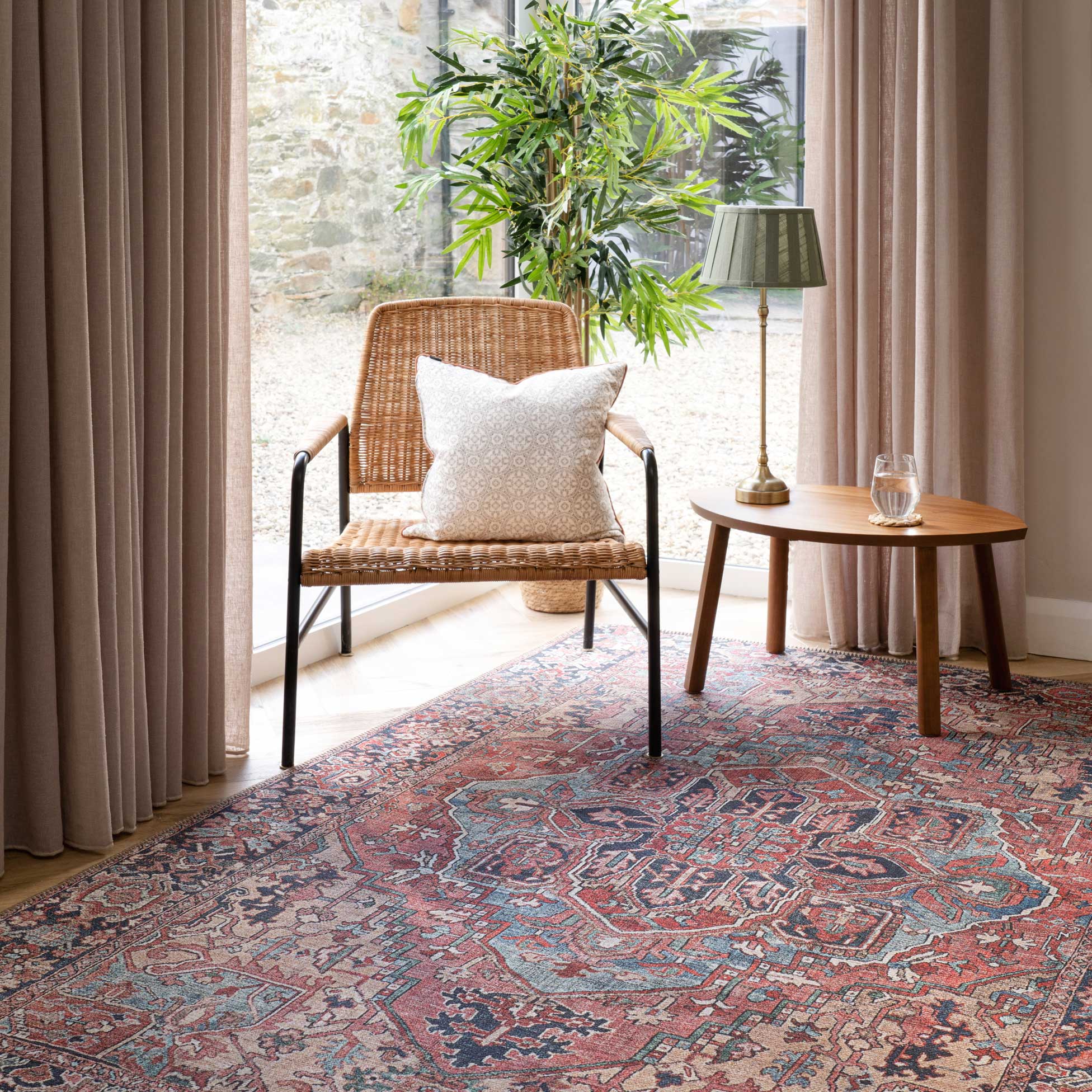 Washable Red Distressed Traditional Runner Rug