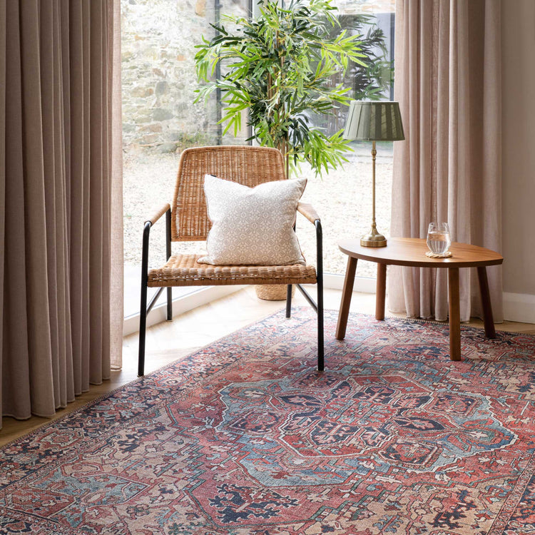 Washable Red Distressed Traditional Runner Rug