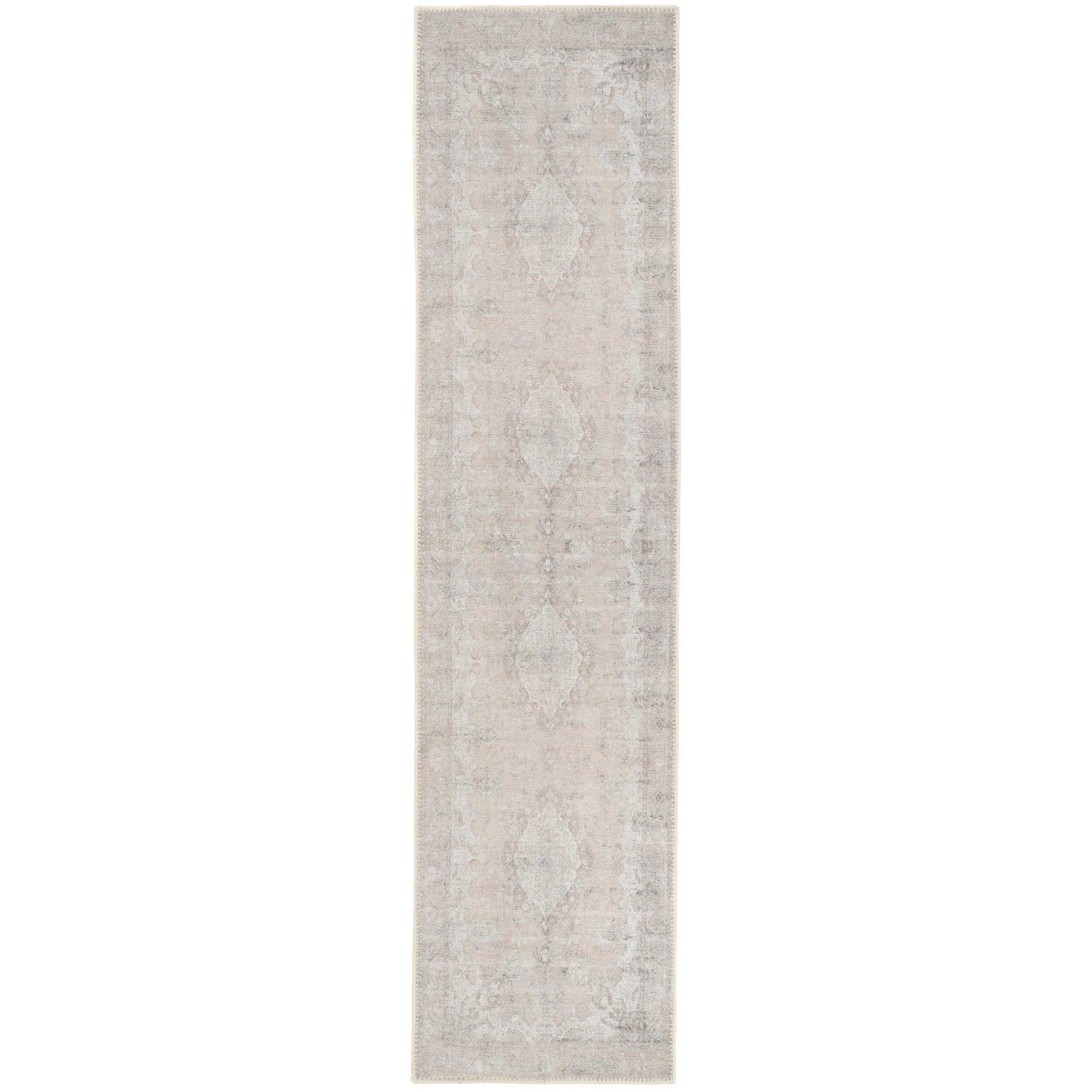 Flatwoven Washable Distressed Beige Runner - Zoe