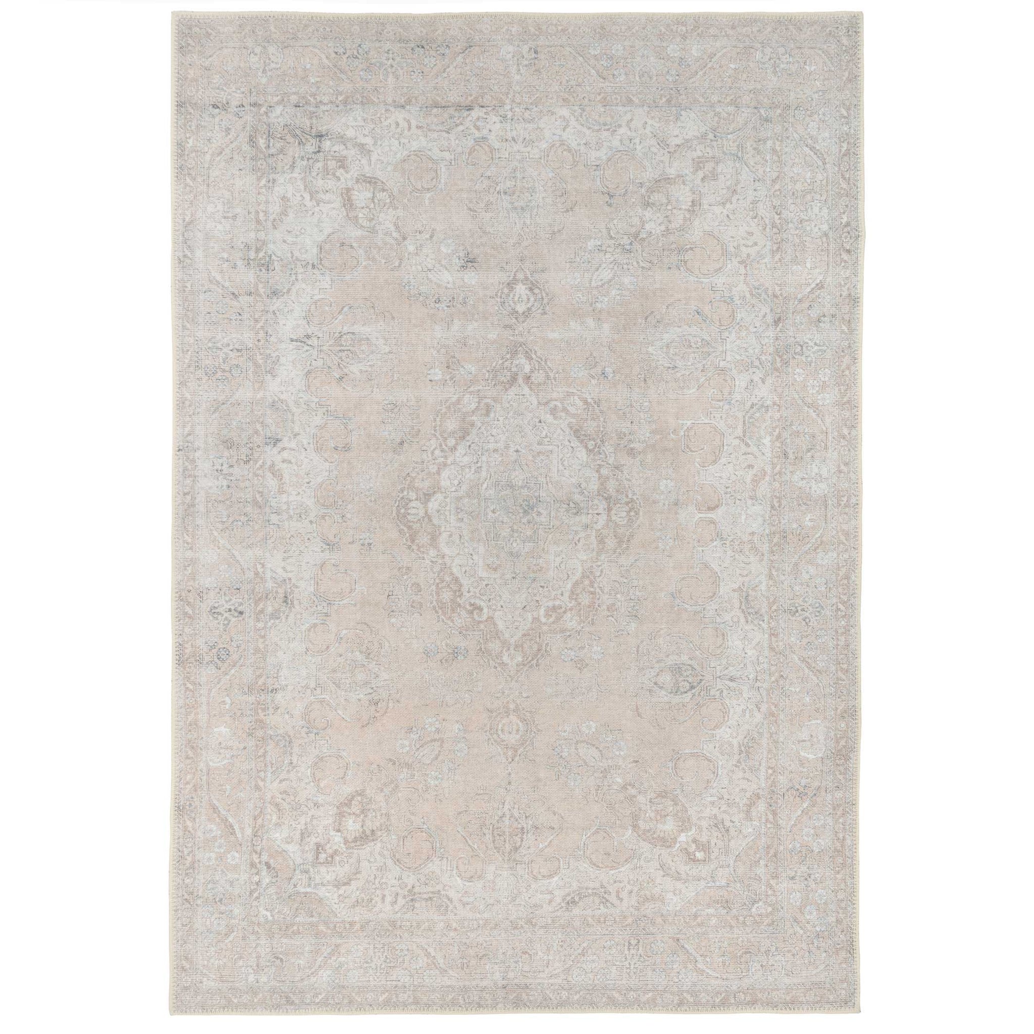 Traditional Distressed Beige Washable Rug