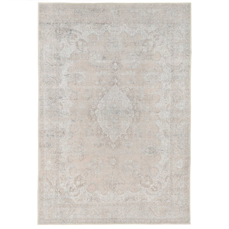 Traditional Distressed Beige Washable Rug