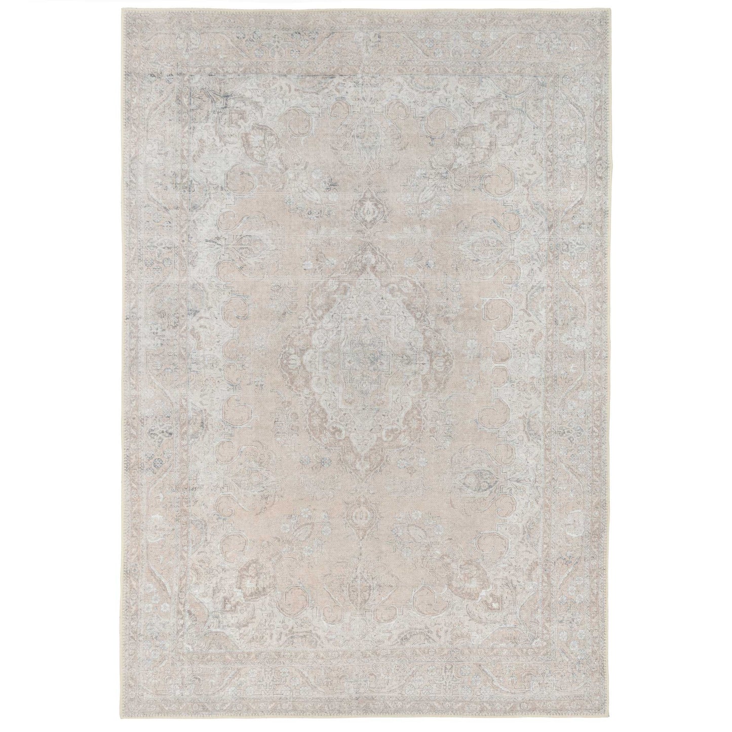 Traditional Distressed Beige Washable Rug