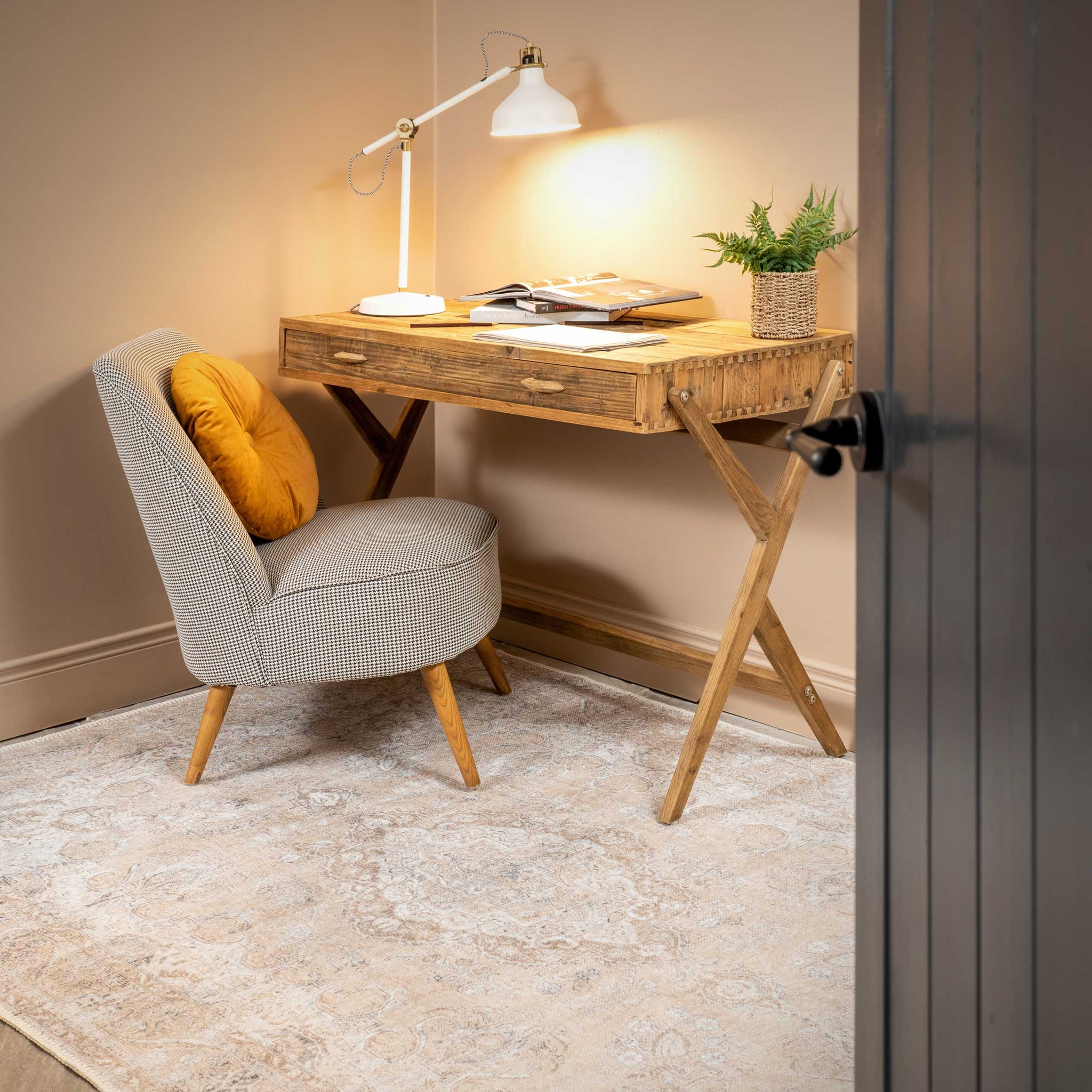 Traditional Distressed Beige Washable Rug