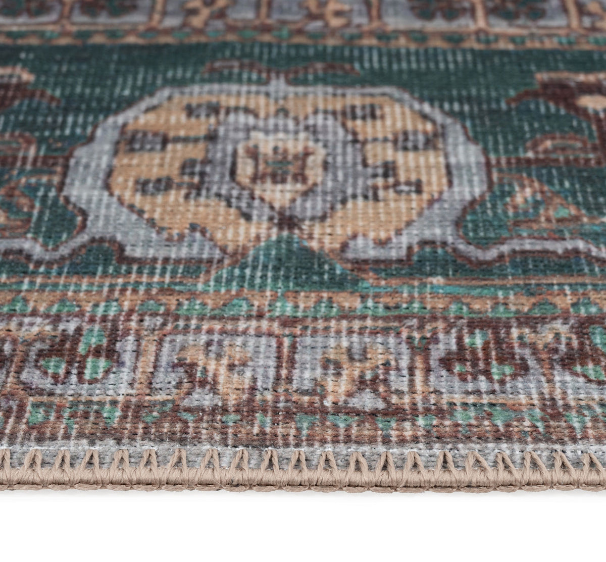 Flatwoven Washable Green Bordered Area Rug - Anton