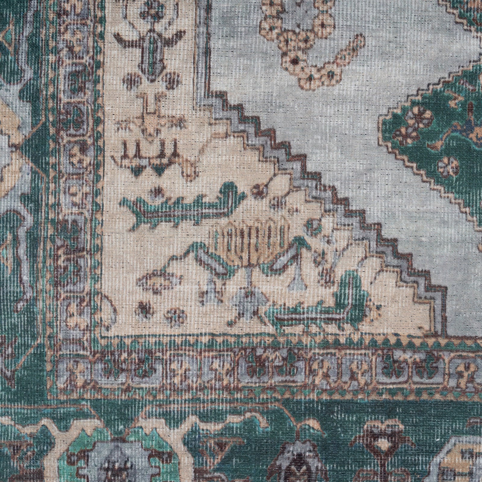 Flatwoven Washable Green Bordered Area Rug - Anton