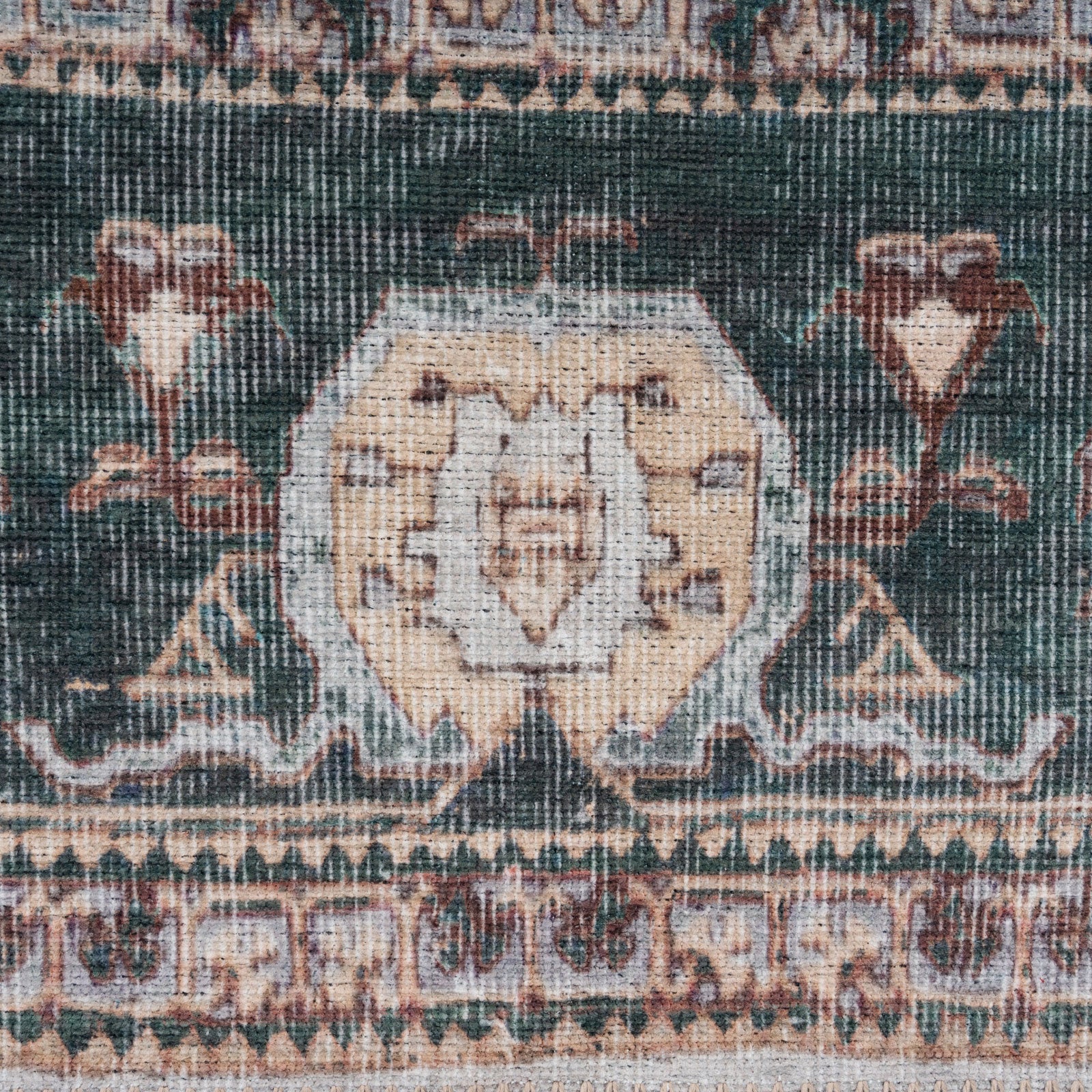 Flatwoven Washable Green Bordered Area Rug - Anton