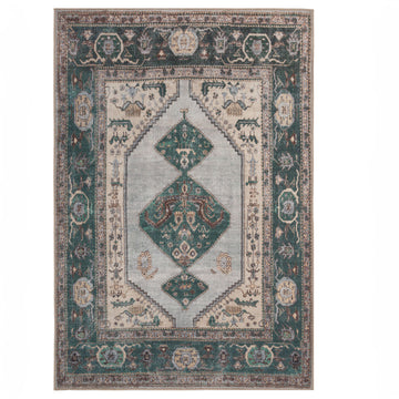 Flatwoven Washable Green Bordered Area Rug - Anton