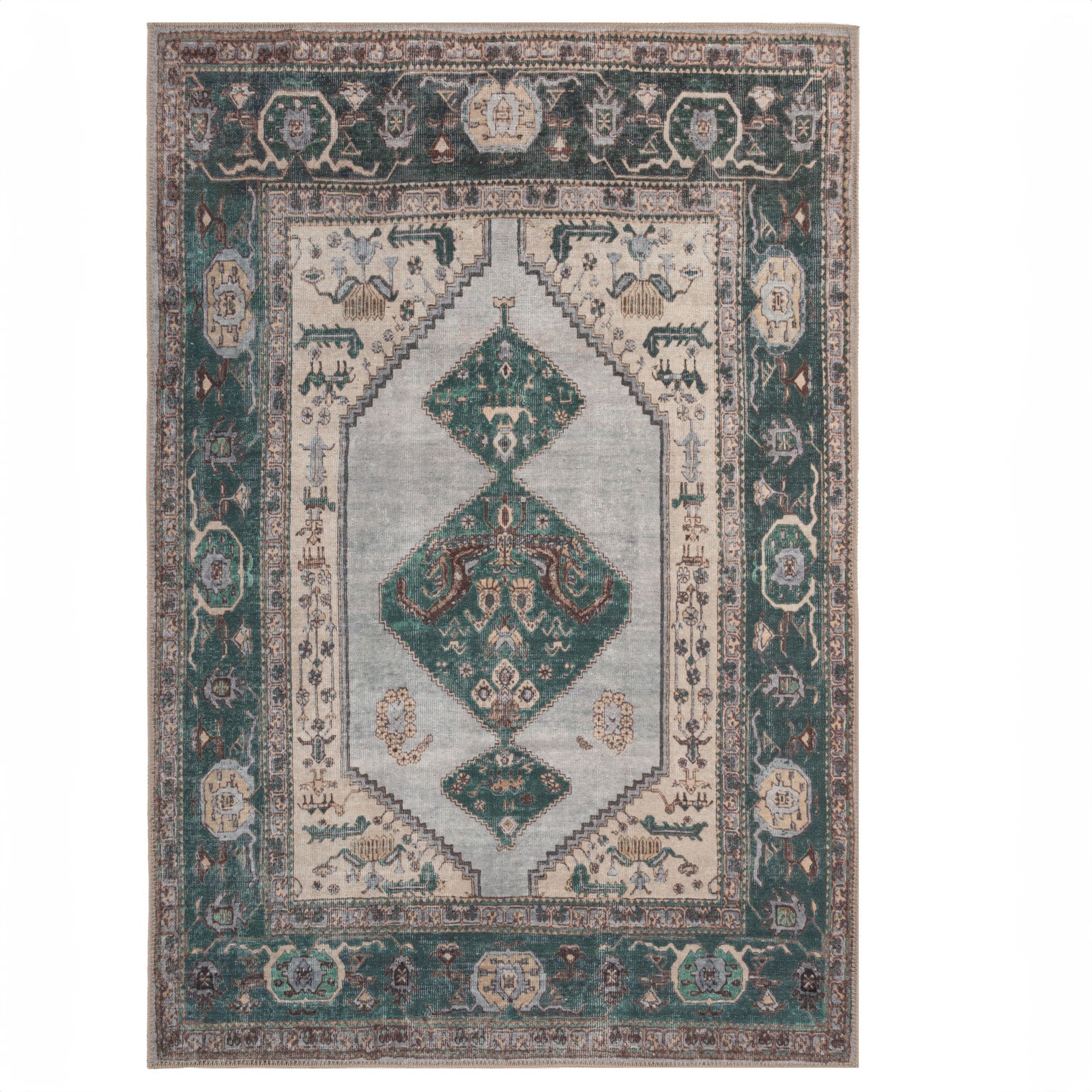 Distressed Bordered Washable Rug